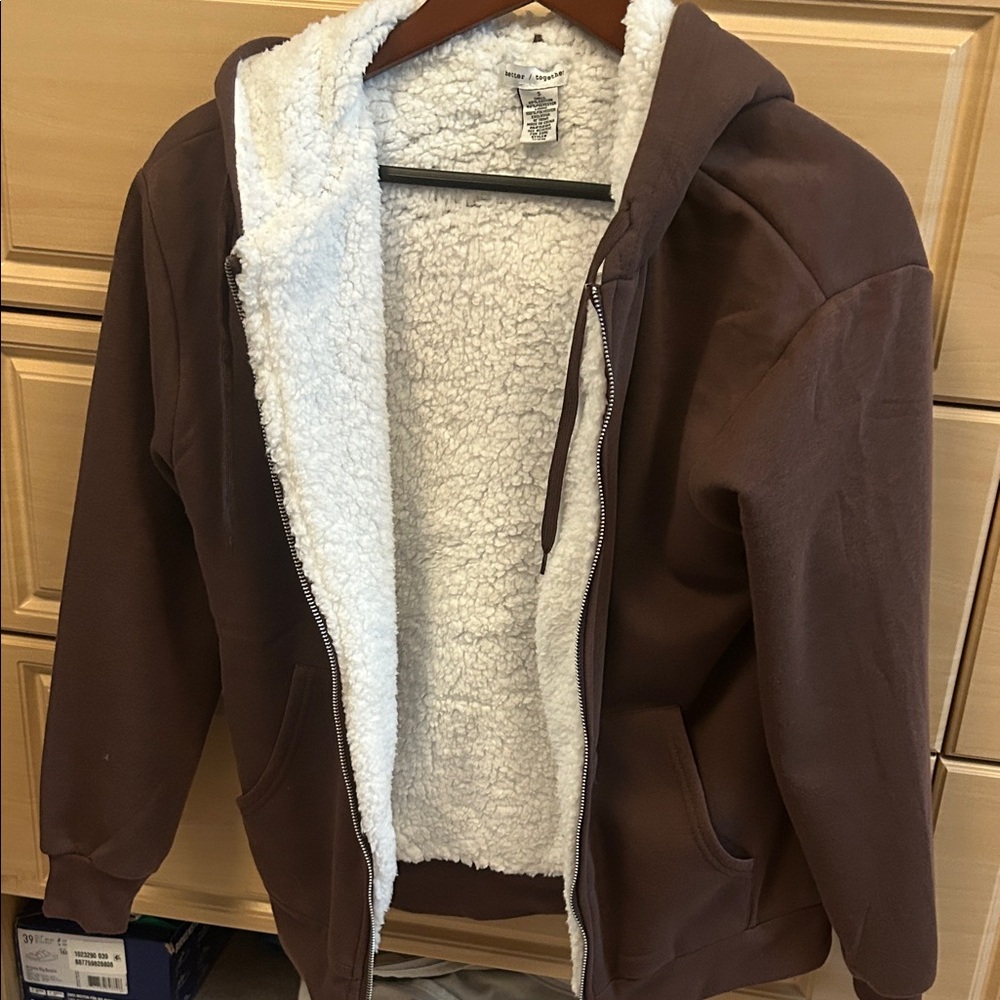 Men's Hooded Sherpa-Lined Zip Jacket - Brown